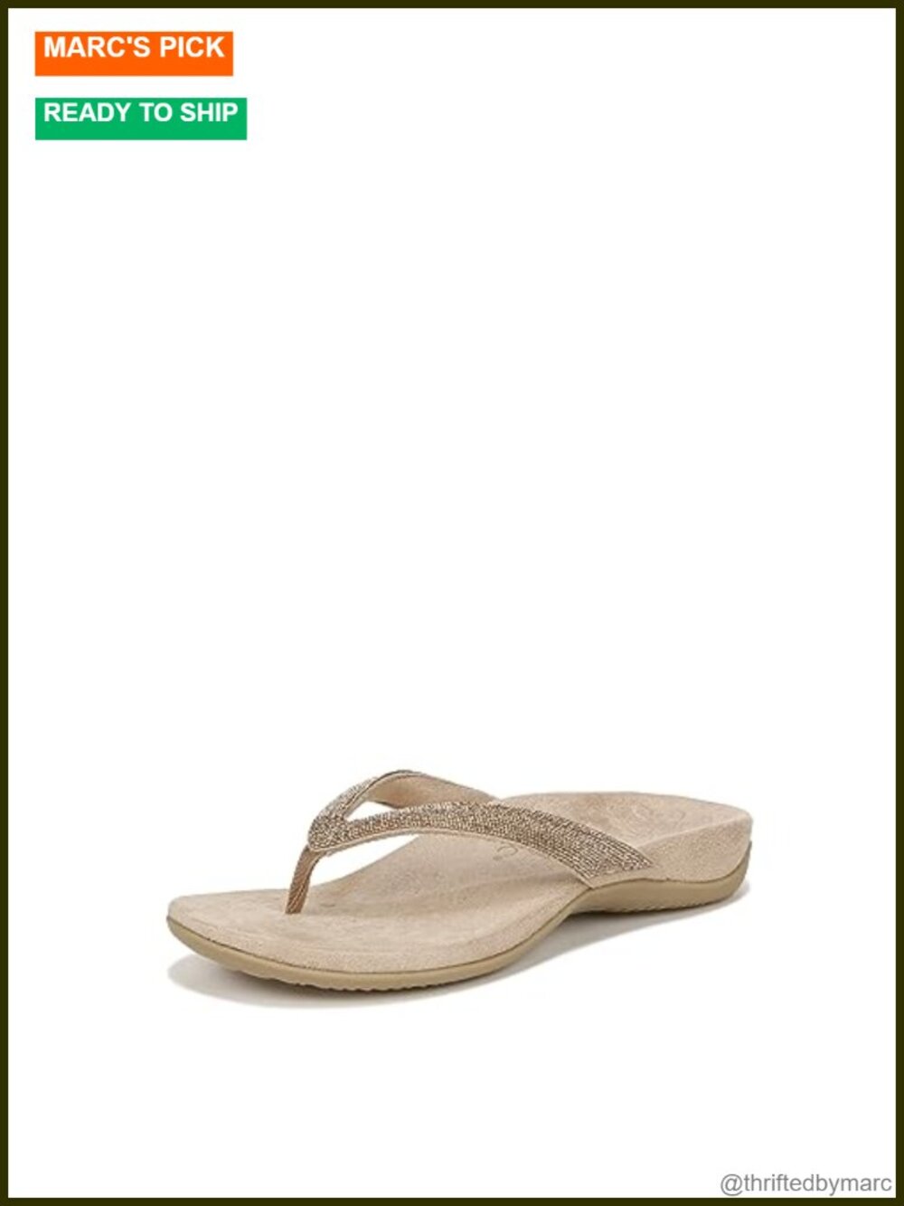 Women's Rhinestone Flip Flop Sandals Leather Footbed Arch Support Flat